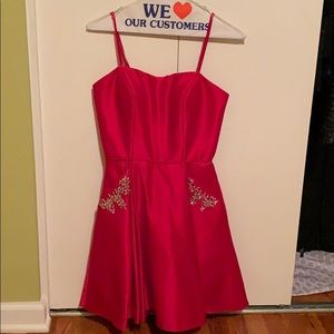 Red strapless dress